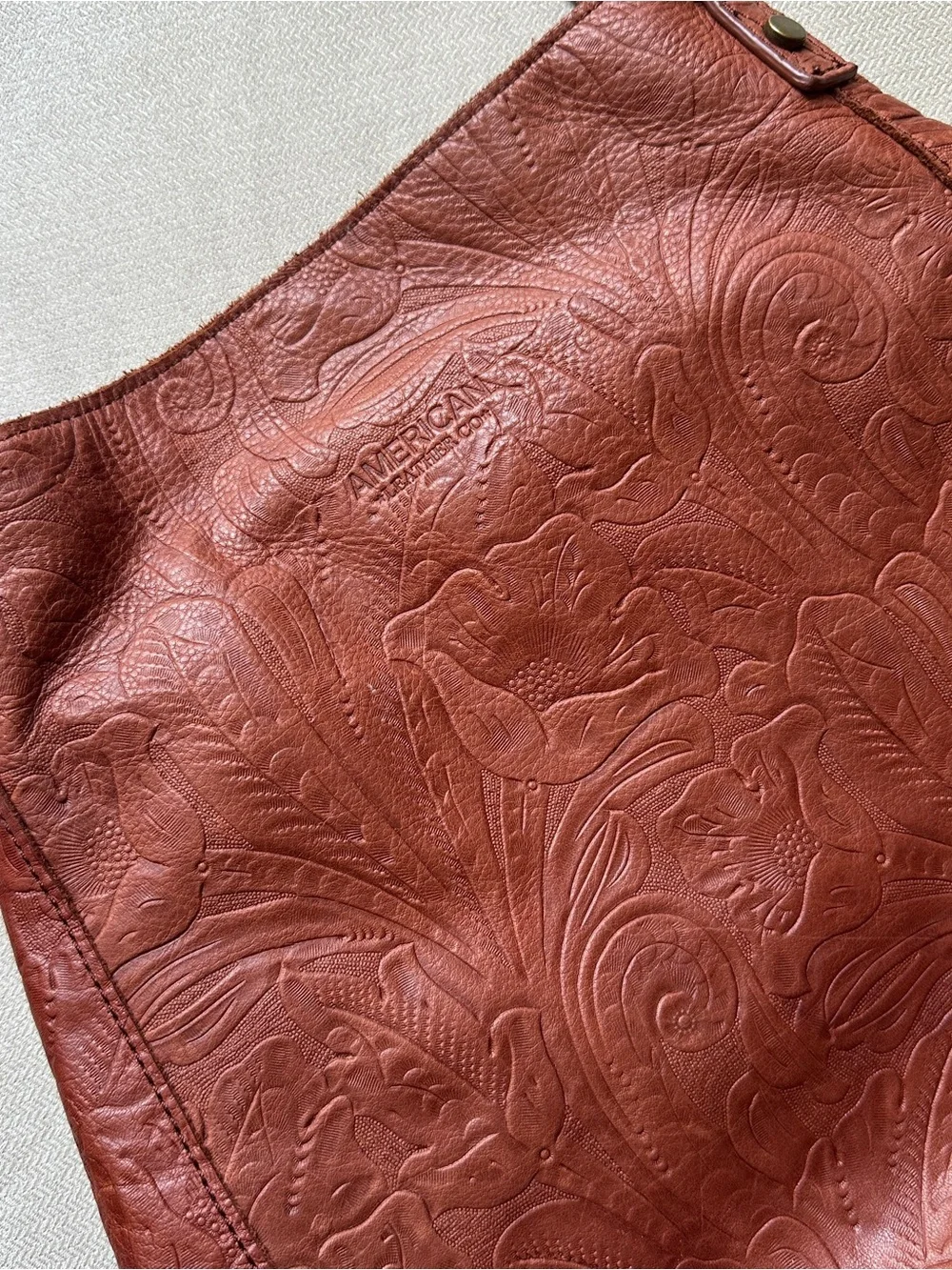 Embossed Leather Shoulder Bag in Rich Chestnut